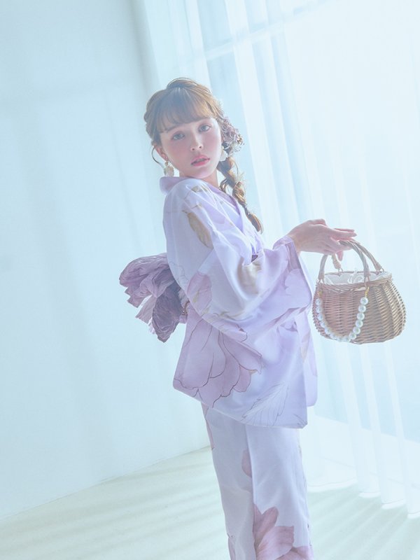 画像9: 【即日発送】アンティークパープルローズ浴衣【浴衣３点セット 浴衣/帯/下駄】[YMT] (9)