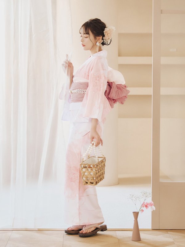画像15: 【即日発送】ニュアンスピンクフラワー浴衣【浴衣３点セット 浴衣/帯/下駄】[YMT] (15)