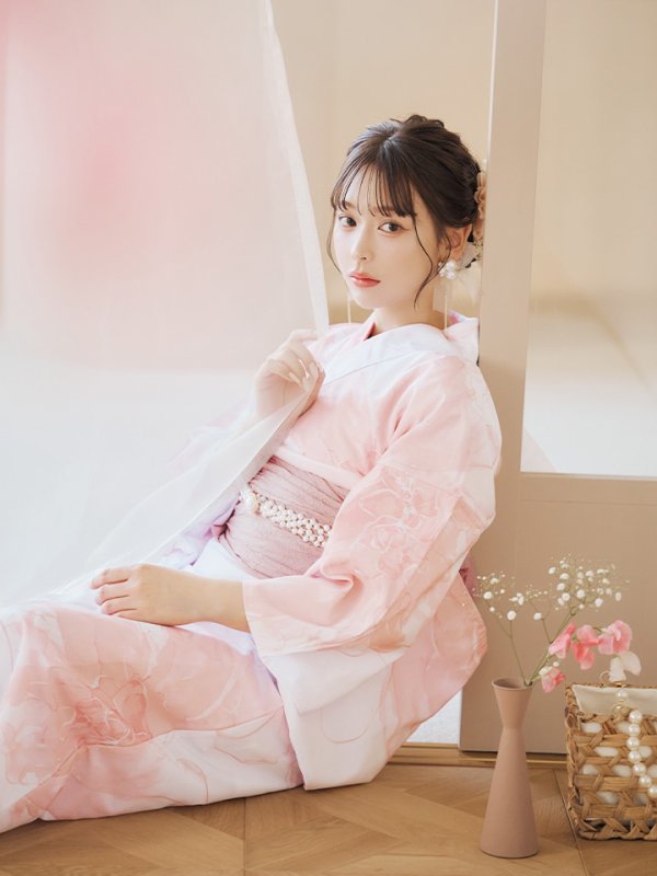 画像5: 【即日発送】ニュアンスピンクフラワー浴衣【浴衣３点セット 浴衣/帯/下駄】[YMT] (5)