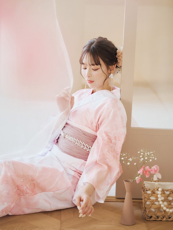 画像6: 【即日発送】ニュアンスピンクフラワー浴衣【浴衣３点セット 浴衣/帯/下駄】[YMT] (6)