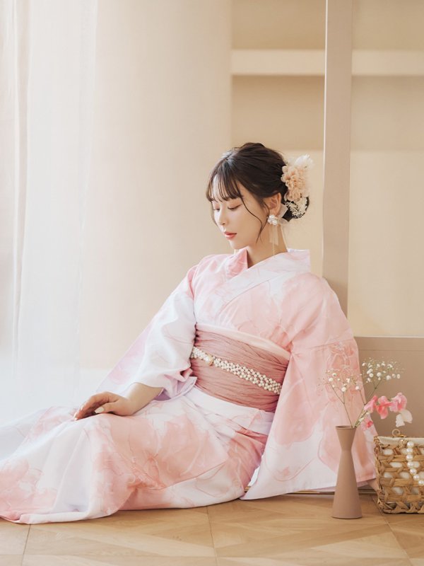 画像7: 【即日発送】ニュアンスピンクフラワー浴衣【浴衣３点セット 浴衣/帯/下駄】[YMT] (7)