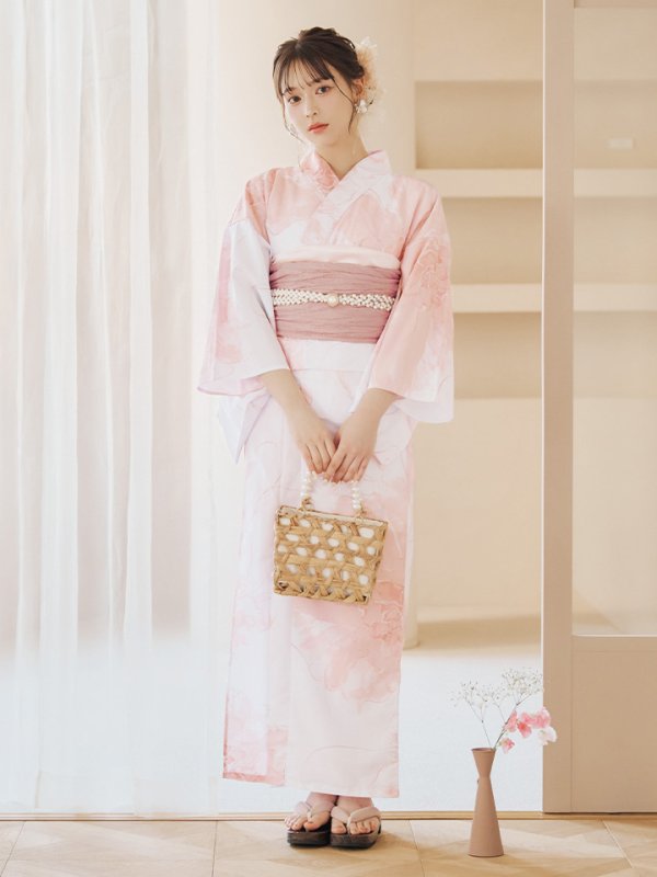画像8: 【即日発送】ニュアンスピンクフラワー浴衣【浴衣３点セット 浴衣/帯/下駄】[YMT] (8)