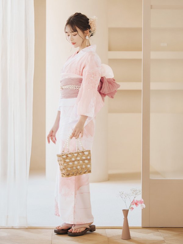 画像9: 【即日発送】ニュアンスピンクフラワー浴衣【浴衣３点セット 浴衣/帯/下駄】[YMT] (9)