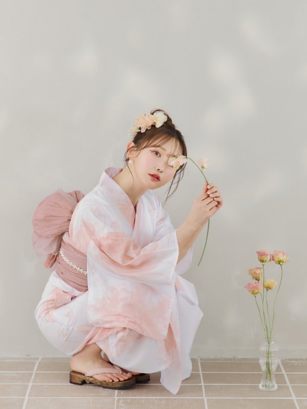 画像11: 【即日発送】ニュアンスピンクフラワー浴衣【浴衣３点セット 浴衣/帯/下駄】[YMT] (11)