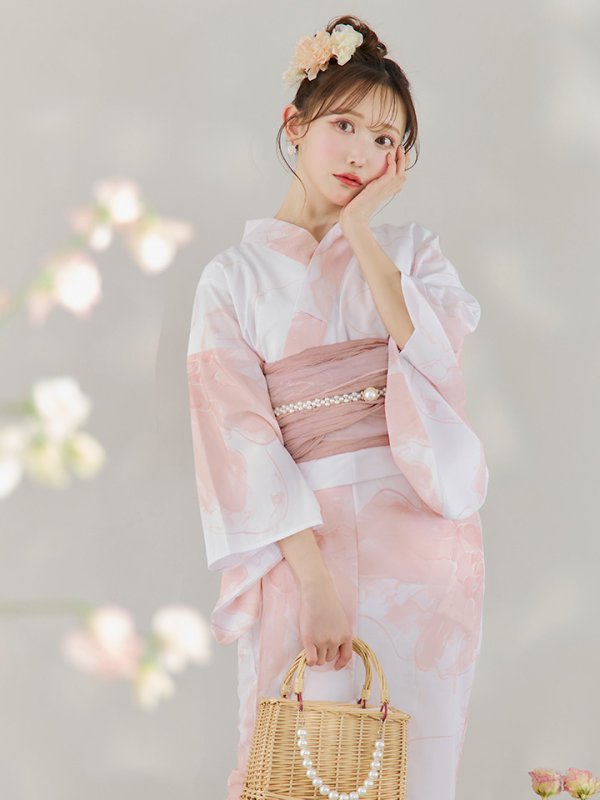 画像13: 【即日発送】ニュアンスピンクフラワー浴衣【浴衣３点セット 浴衣/帯/下駄】[YMT] (13)