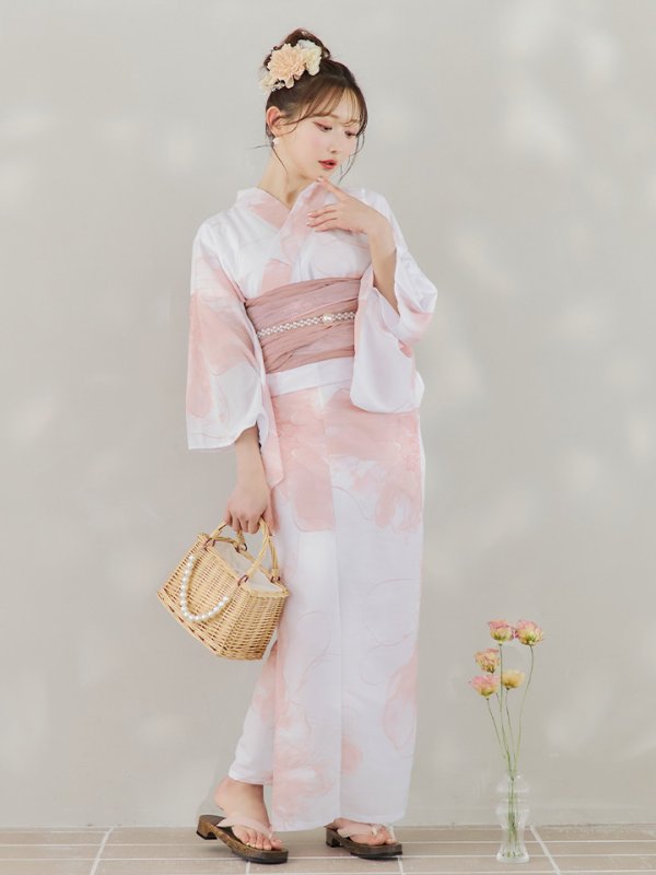 画像17: 【即日発送】ニュアンスピンクフラワー浴衣【浴衣３点セット 浴衣/帯/下駄】[YMT] (17)