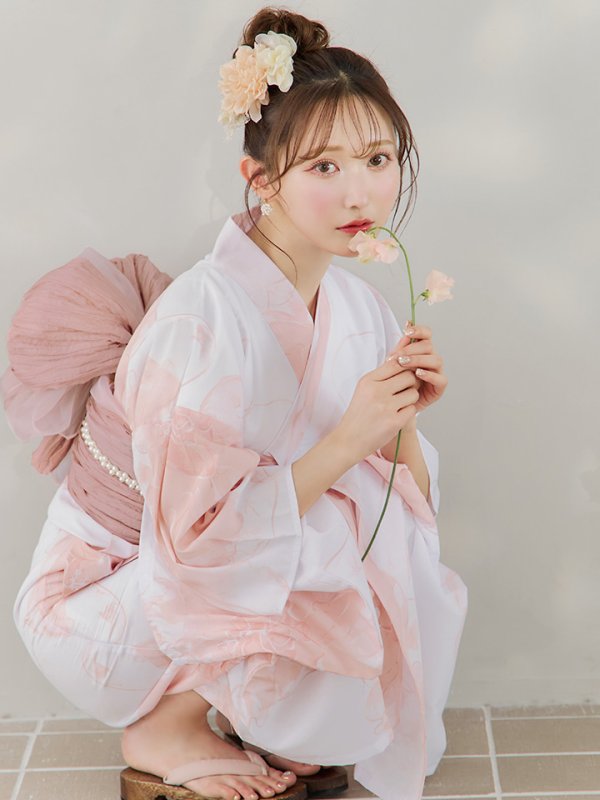 画像7: 【即日発送】ニュアンスピンクフラワー浴衣【浴衣３点セット 浴衣/帯/下駄】[YMT] (7)