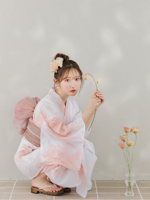 画像10: 【即日発送】ニュアンスピンクフラワー浴衣【浴衣３点セット 浴衣/帯/下駄】[YMT] (10)