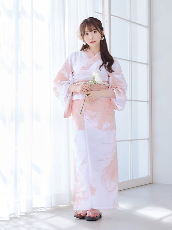 画像12: 【即日発送】ニュアンスピンクフラワー浴衣【浴衣３点セット 浴衣/帯/下駄】[OF04] (12)
