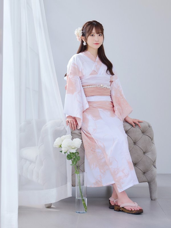 画像13: 【即日発送】ニュアンスピンクフラワー浴衣【浴衣３点セット 浴衣/帯/下駄】[OF04] (13)