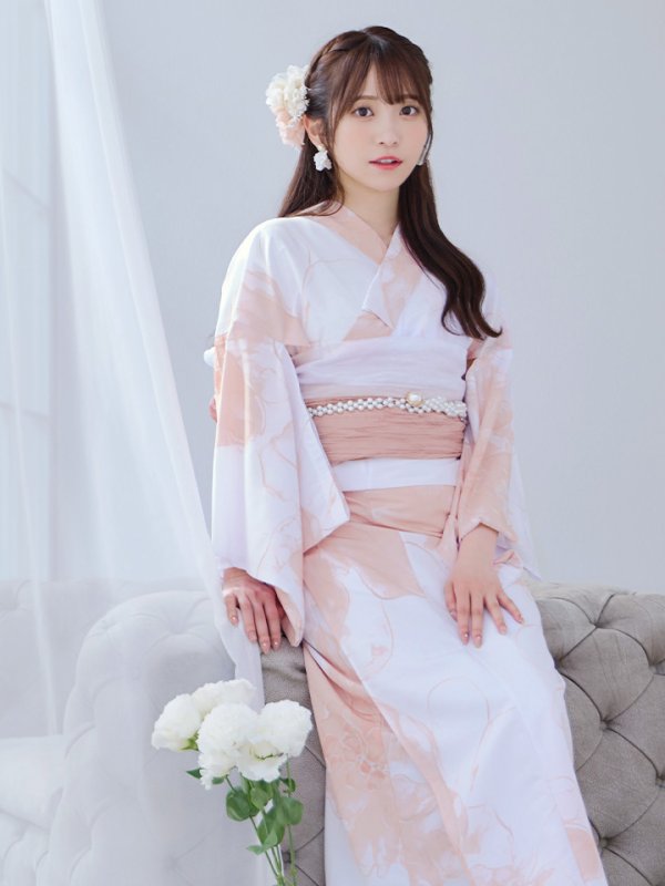 画像14: 【即日発送】ニュアンスピンクフラワー浴衣【浴衣３点セット 浴衣/帯/下駄】[OF04] (14)