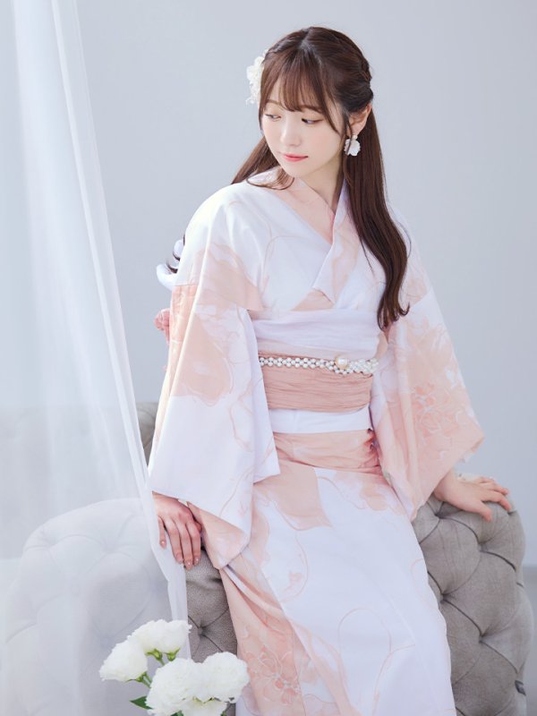 画像15: 【即日発送】ニュアンスピンクフラワー浴衣【浴衣３点セット 浴衣/帯/下駄】[OF04] (15)