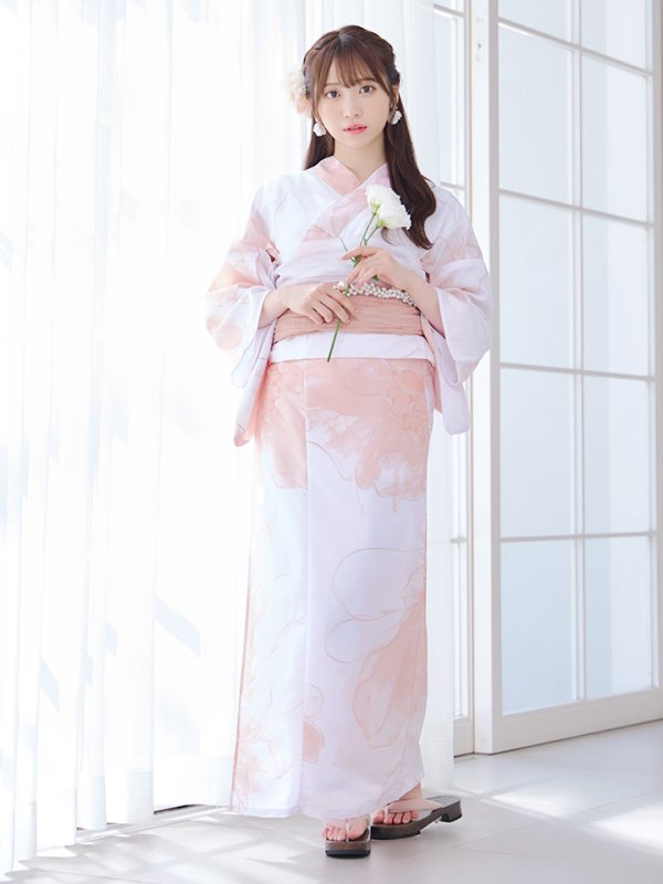 画像2: 【即日発送】ニュアンスピンクフラワー浴衣【浴衣３点セット 浴衣/帯/下駄】[OF04] (2)