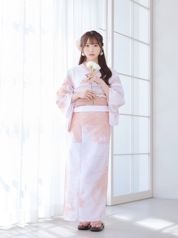 画像5: 【即日発送】ニュアンスピンクフラワー浴衣【浴衣３点セット 浴衣/帯/下駄】[OF04] (5)