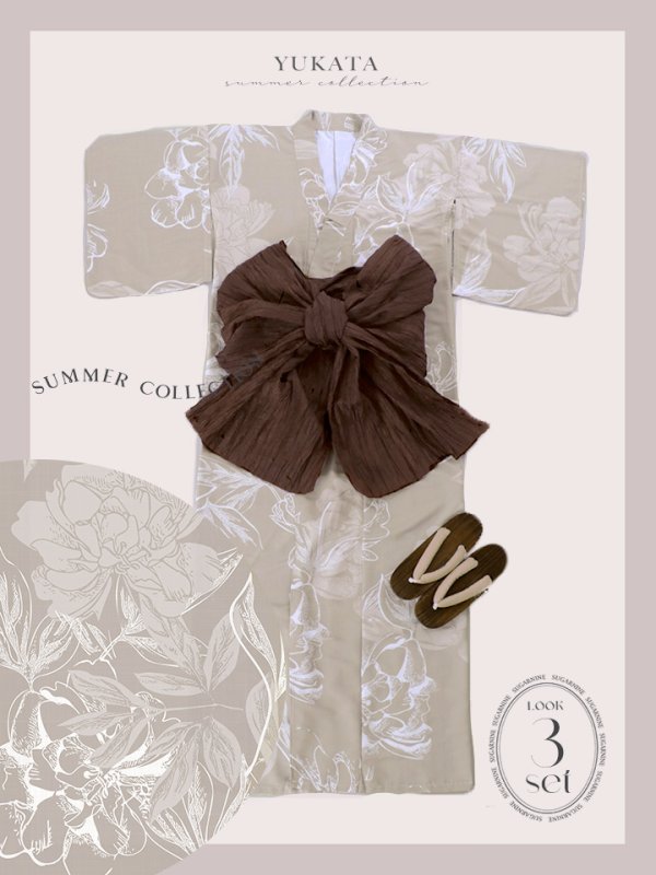 画像22: 【即日発送】ニュアンスフラワーベージュ浴衣【浴衣３点セット 浴衣/帯/下駄】[YMT] (22)