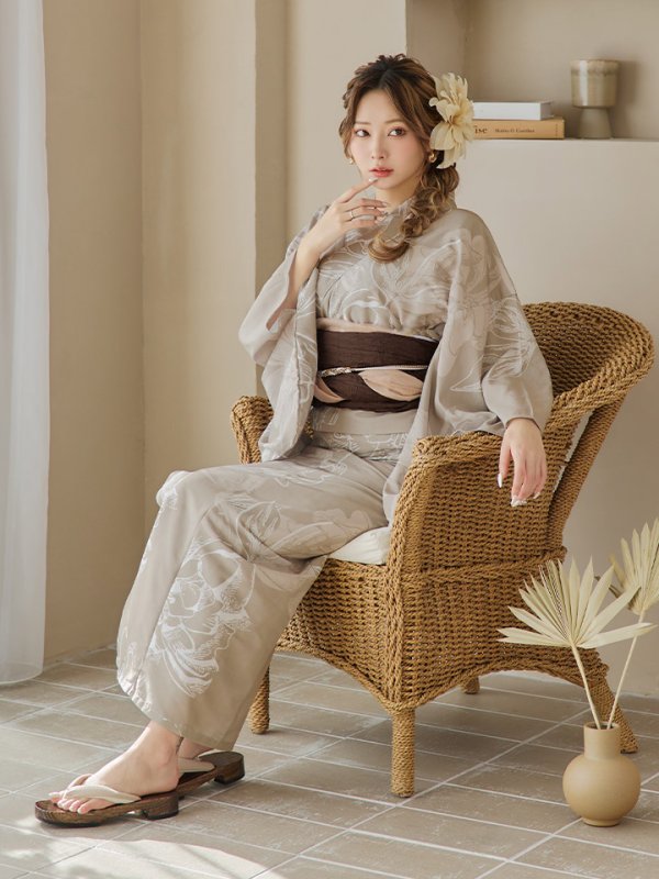 画像17: 【即日発送】ニュアンスフラワーベージュ浴衣【浴衣３点セット 浴衣/帯/下駄】[OF04] (17)