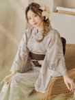 画像3: ニュアンスフラワーベージュ浴衣【浴衣３点セット 浴衣/帯/下駄】OBI-siwa-200-kj-9-BR / HIMO-900-yn-7-MOC / HEKO-800-sb-3-BR / YA-577-kj-W / GETA-01-kj-5-MOC/  [YMT] (3)
