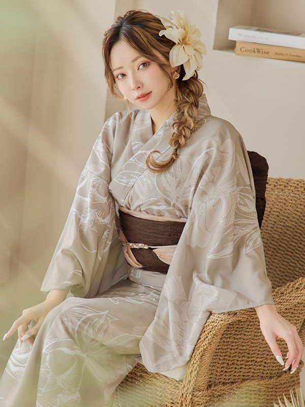 画像3: 【即日発送】ニュアンスフラワーベージュ浴衣【浴衣３点セット 浴衣/帯/下駄】[OF04] (3)