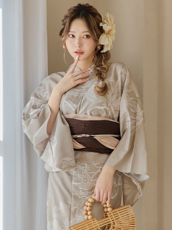 画像5: 【即日発送】ニュアンスフラワーベージュ浴衣【浴衣３点セット 浴衣/帯/下駄】[OF04] (5)