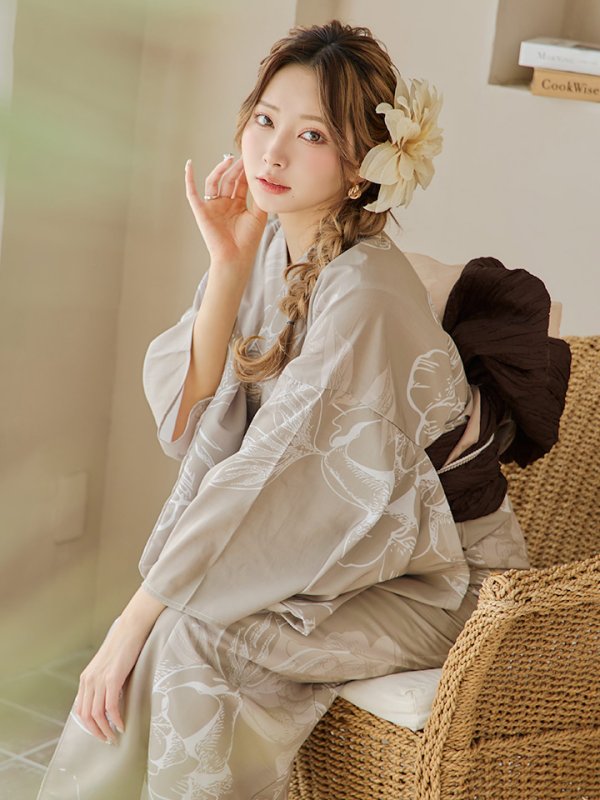 画像6: 【即日発送】ニュアンスフラワーベージュ浴衣【浴衣３点セット 浴衣/帯/下駄】[OF04] (6)