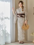 画像7: ニュアンスフラワーベージュ浴衣【浴衣３点セット 浴衣/帯/下駄】OBI-siwa-200-kj-9-BR / HIMO-900-yn-7-MOC / HEKO-800-sb-3-BR / YA-577-kj-W / GETA-01-kj-5-MOC/  [YMT] (7)