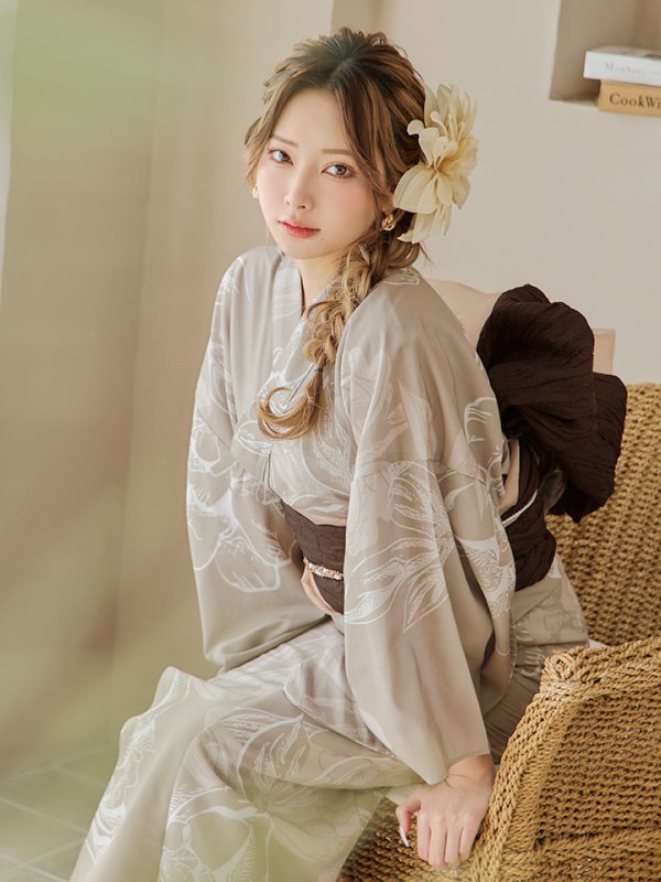画像8: 【即日発送】ニュアンスフラワーベージュ浴衣【浴衣３点セット 浴衣/帯/下駄】[OF04] (8)