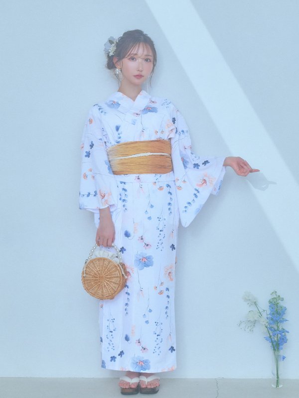 画像13: 【浴衣セール！】【即日発送】ニュアンスフローラル浴衣【浴衣３点セット 浴衣/帯/下駄】[YMT] (13)