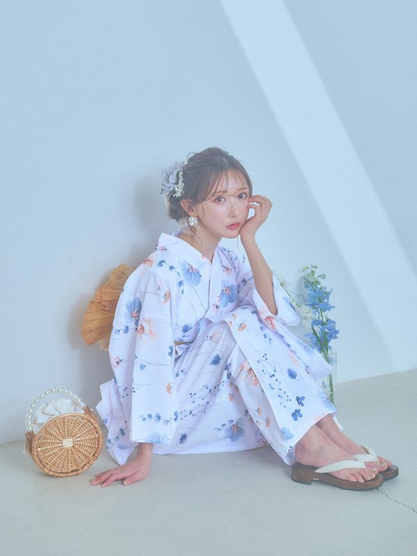 画像14: 【浴衣セール！】【即日発送】ニュアンスフローラル浴衣【浴衣３点セット 浴衣/帯/下駄】[YMT] (14)