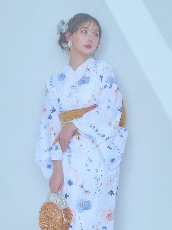 画像5: 【浴衣セール！】【即日発送】ニュアンスフローラル浴衣【浴衣３点セット 浴衣/帯/下駄】[YMT] (5)
