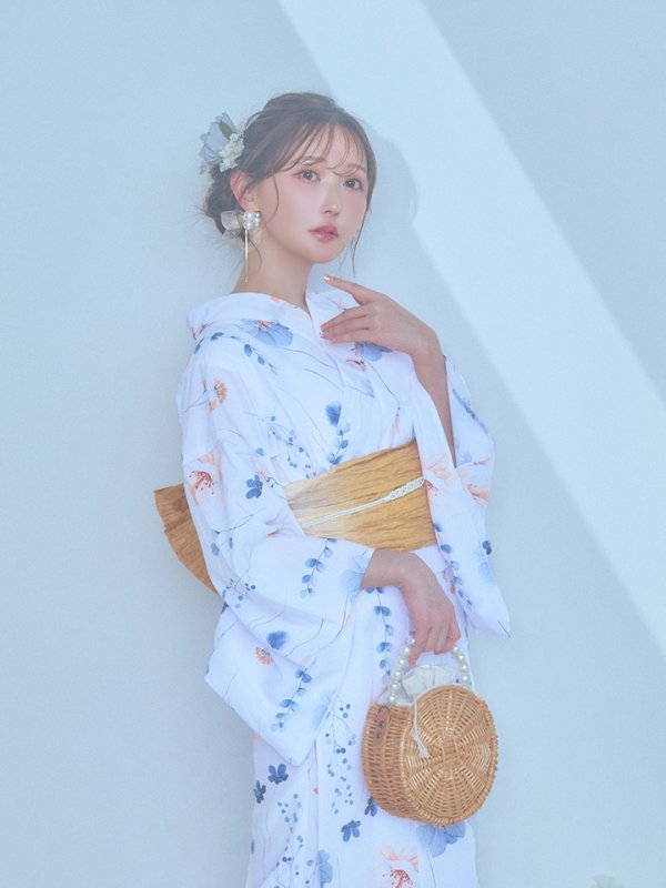 画像8: 【浴衣セール！】【即日発送】ニュアンスフローラル浴衣【浴衣３点セット 浴衣/帯/下駄】[YMT] (8)