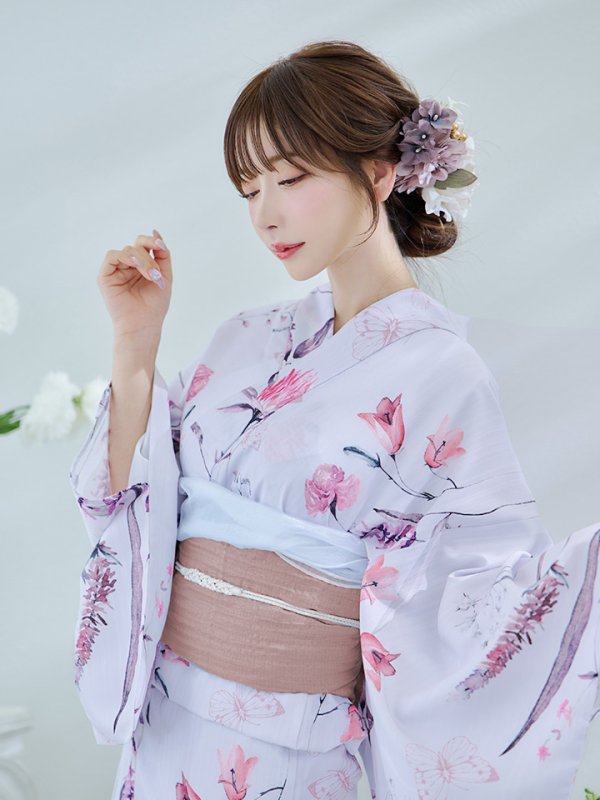 画像11: 【即日発送】【Riuコラボ】ボタニカルフラワーと蝶々の浴衣【浴衣３点セット 浴衣/帯/下駄】[yo/YMT] (11)