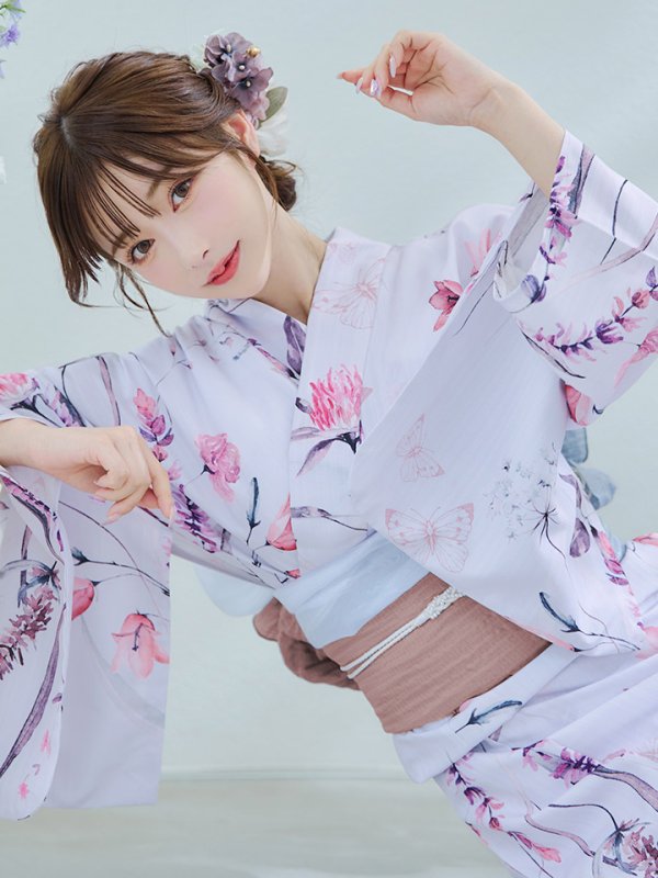 画像15: 【即日発送】【Riuコラボ】ボタニカルフラワーと蝶々の浴衣【浴衣３点セット 浴衣/帯/下駄】[yo/YMT] (15)