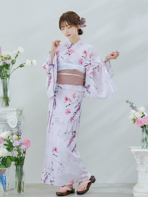 画像4: 【即日発送】【Riuコラボ】ボタニカルフラワーと蝶々の浴衣【浴衣３点セット 浴衣/帯/下駄】[yo/YMT] (4)