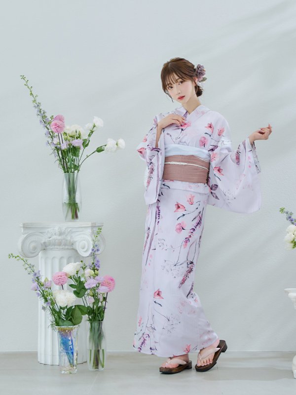 画像6: 【即日発送】【Riuコラボ】ボタニカルフラワーと蝶々の浴衣【浴衣３点セット 浴衣/帯/下駄】[yo/YMT] (6)