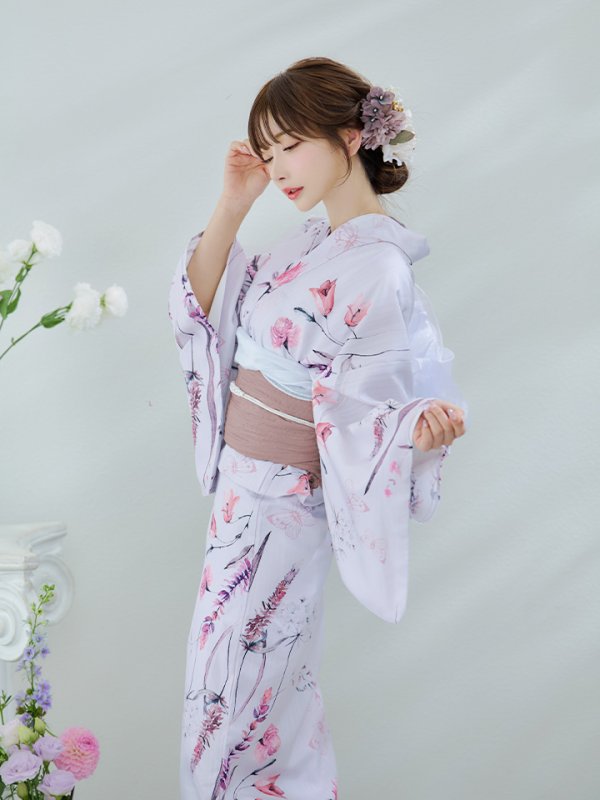 画像7: 【即日発送】【Riuコラボ】ボタニカルフラワーと蝶々の浴衣【浴衣３点セット 浴衣/帯/下駄】[yo/YMT] (7)