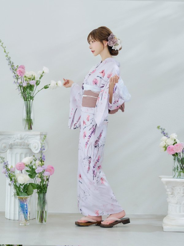 画像8: 【即日発送】【Riuコラボ】ボタニカルフラワーと蝶々の浴衣【浴衣３点セット 浴衣/帯/下駄】[yo/YMT] (8)