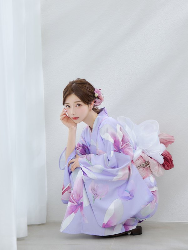 画像10: 【即日発送】【Riuコラボ】パープル地に咲く百合浴衣【浴衣３点セット 浴衣/帯/下駄】[yo/YMT] (10)