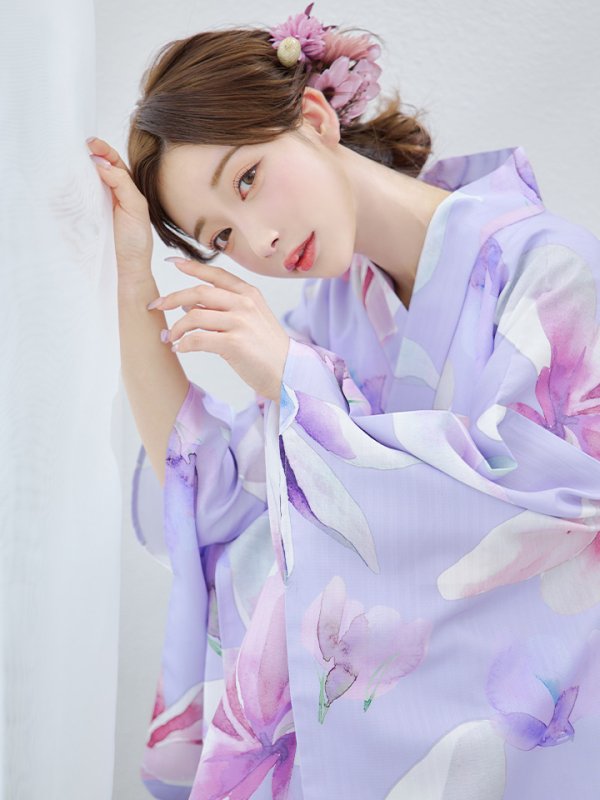 画像15: 【即日発送】【Riuコラボ】パープル地に咲く百合浴衣【浴衣３点セット 浴衣/帯/下駄】[yo/YMT] (15)