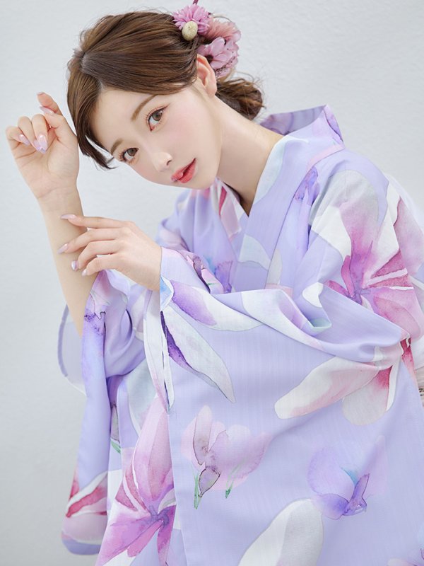 画像16: 【即日発送】【Riuコラボ】パープル地に咲く百合浴衣【浴衣３点セット 浴衣/帯/下駄】[yo/YMT] (16)