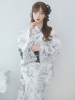 画像14: 【即日発送】【Riuコラボ】白地×パリの街浴衣 OBI-lame-400-kj-2-B / HIMO-900-yn-4-GYxGY / HEKO-800-sb-5-WH / YA-73-kn-GY / YA-1086-wk-B / GETA-01-kj-3-IV/ [yo/YMT] (14)