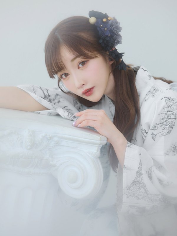 画像17: 【即日発送】【Riuコラボ】白地×パリの街浴衣【浴衣３点セット 浴衣/帯/下駄】[yo/YMT] (17)