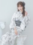 画像3: 【即日発送】【Riuコラボ】白地×パリの街浴衣 OBI-lame-400-kj-2-B / HIMO-900-yn-4-GYxGY / HEKO-800-sb-5-WH / YA-73-kn-GY / YA-1086-wk-B / GETA-01-kj-3-IV/ [yo/YMT] (3)