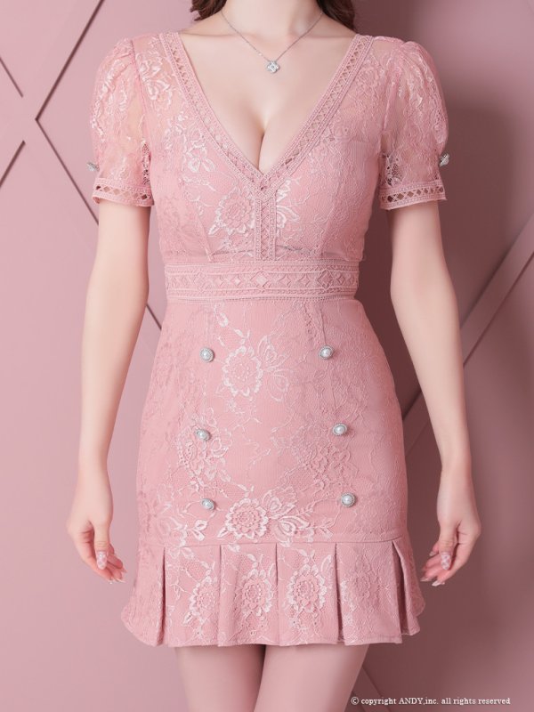 画像28: 【an/アン】総レース/ 半袖/ 袖あり/ ボタン/ ボックスプリーツ/ タイト/ ミニドレス/ キャバドレス[FB03] (28)