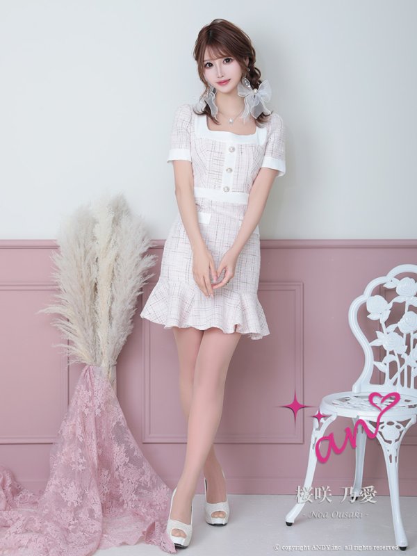 画像19: XSサイズあり【an ANDY Fashion Press 13 COLLECTION 03】チェック柄/ ツイード/ フロントボタン/ 半袖/ 袖あり/ タイト/ 裾フリル/ ミニドレス/ キャバドレス[OF05] (19)