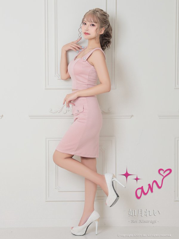 画像6: 【an/アン】ワンカラー/ ノースリーブ/ フロントボタン/ セットアップ/ ツーピース/ タイト/ ひざ丈/ ミディアムドレス/ キャバドレス[OF05] (6)