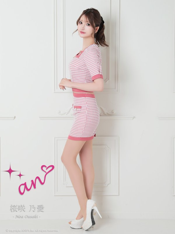 画像4: 【an /アン】ギンガムチェック/ フロントジップ/ スクエアネック/ 袖あり/ ショートスリーブ/ セットアップ/ タイト/ ミニドレス/ キャバドレス[OF05] (4)