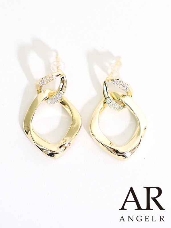 画像2: 【アクセサリー：ピアス】【ANGEL R/エンジェルアール】ウェーブデザインリングビジューピアス【OF02】 (2)