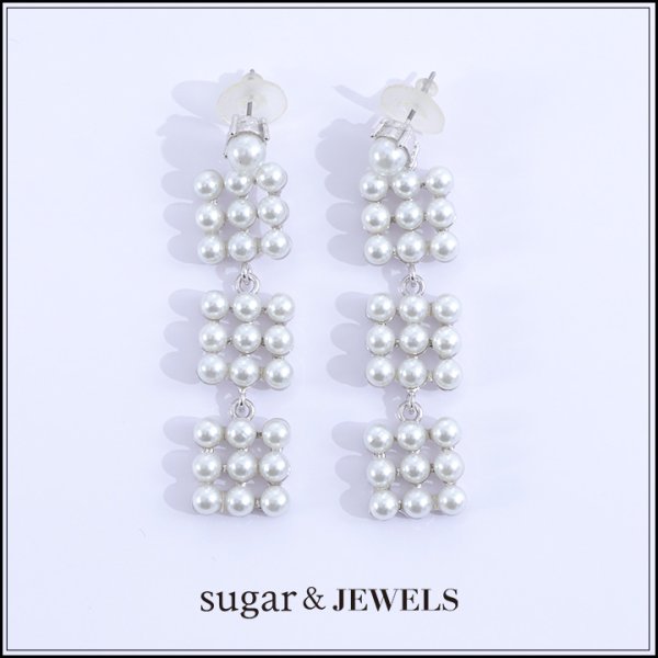 画像2: スクエアパール/3連ピアス【アクセサリー：ピアス】【Fサイズ/1カラー】[OF02] (2)