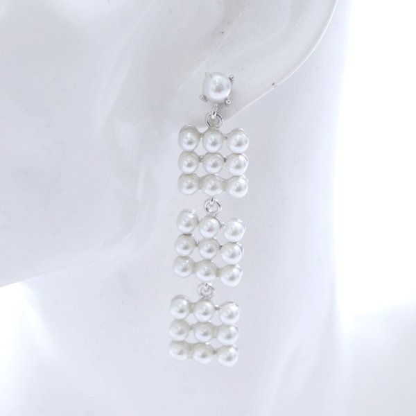 画像4: スクエアパール/3連ピアス【アクセサリー：ピアス】【Fサイズ/1カラー】[OF02] (4)