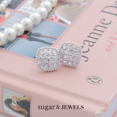 スクエアビジューピアス/シルバー